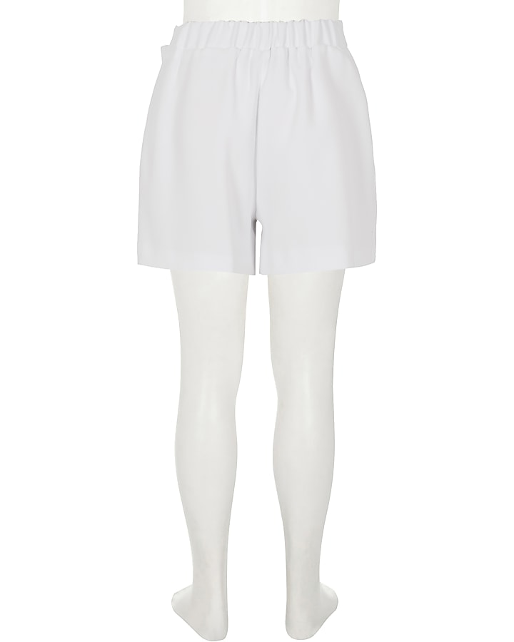 Girls white bow front shorts
