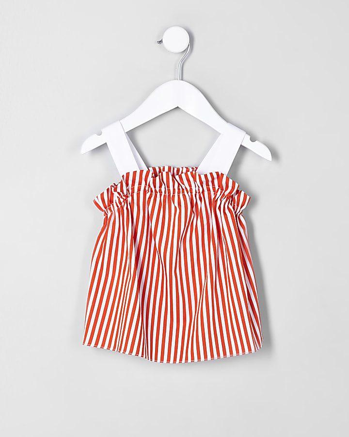 Mini girls orange stripe frill cami top