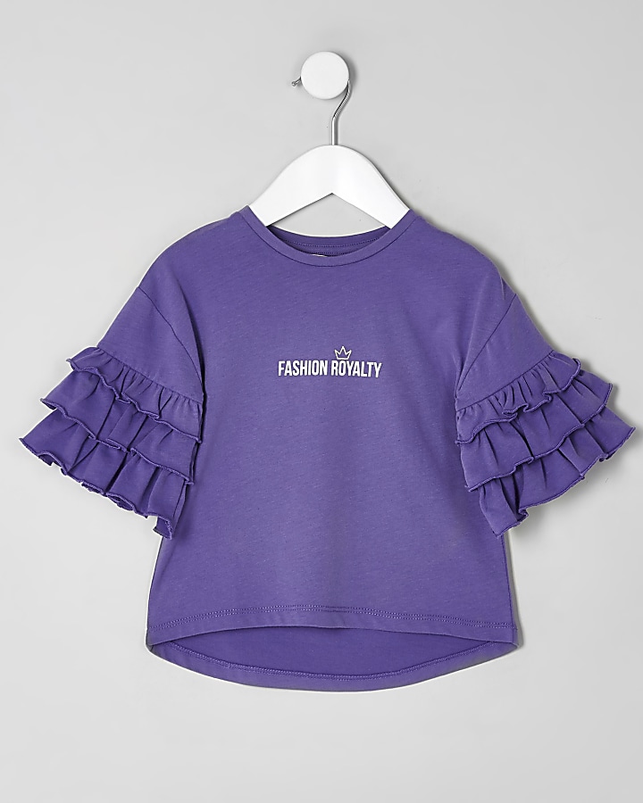 Mini girls purple ‘fashion’ frill T-shirt