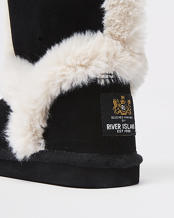 Girls black suede faux fur lined ankle boots