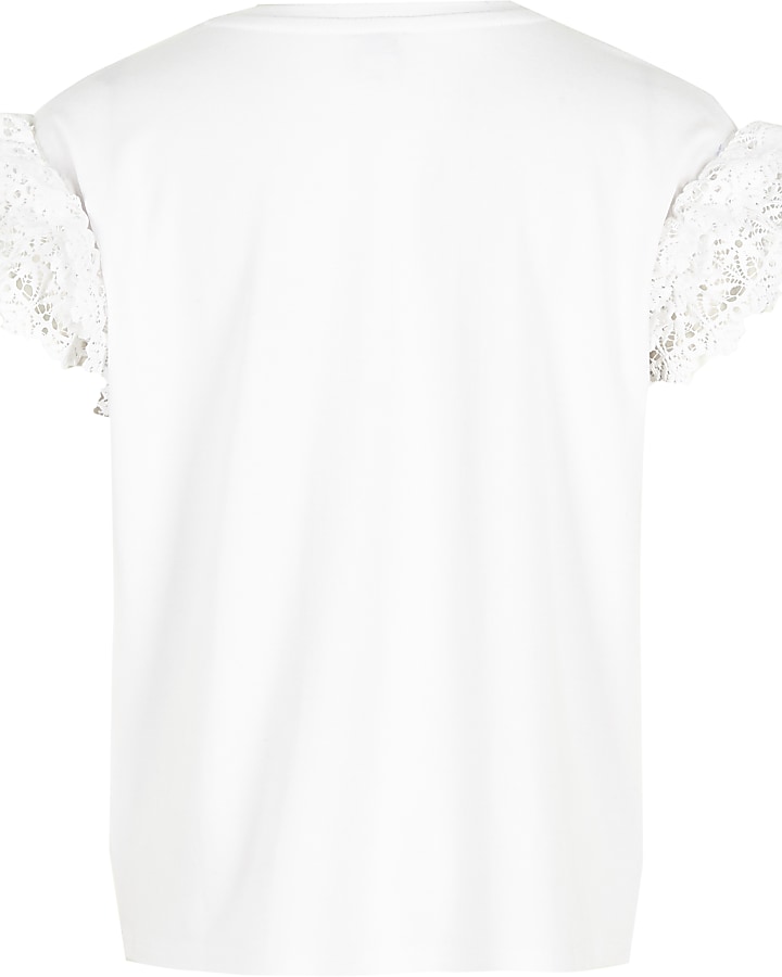Girls white ‘No.1 Paris’ frill T-shirt