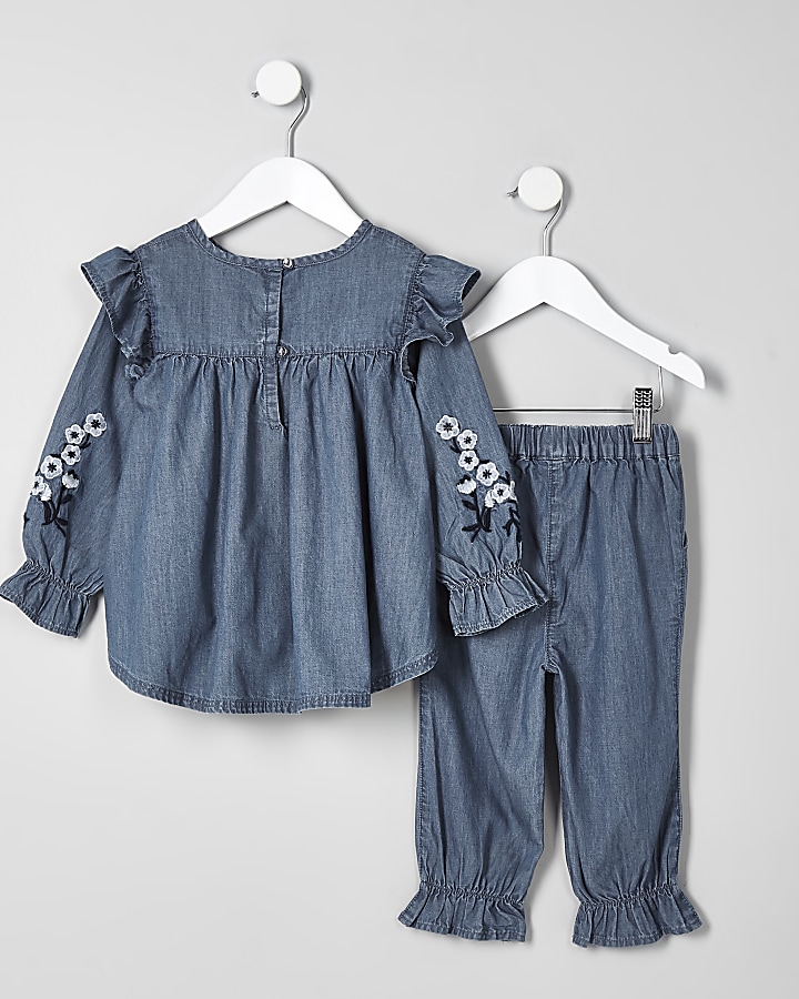 Mini girls blue denim swing top outfit