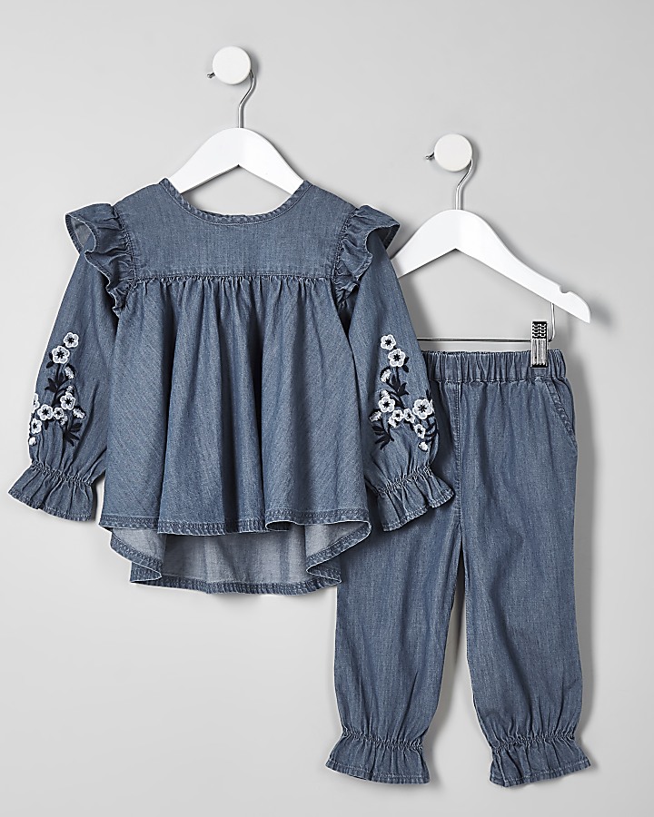 Mini girls blue denim swing top outfit