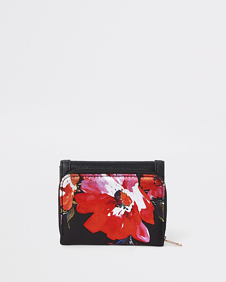 Girls RI black floral trifold purse