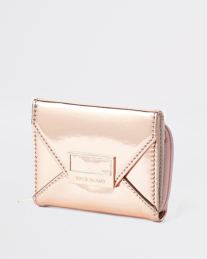 Girls gold metallic envelope trifold purse