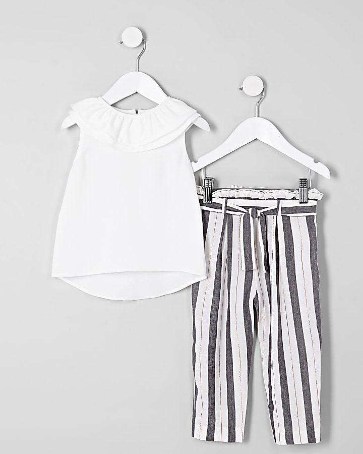 Mini girls white tiered frill top outfit