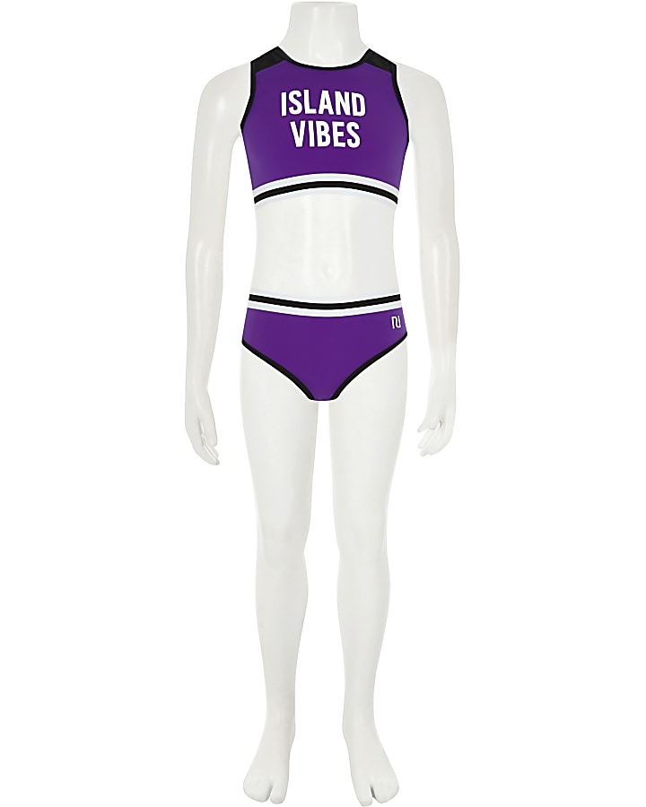 Girls purple ‘Island vibes’ crop bikini set