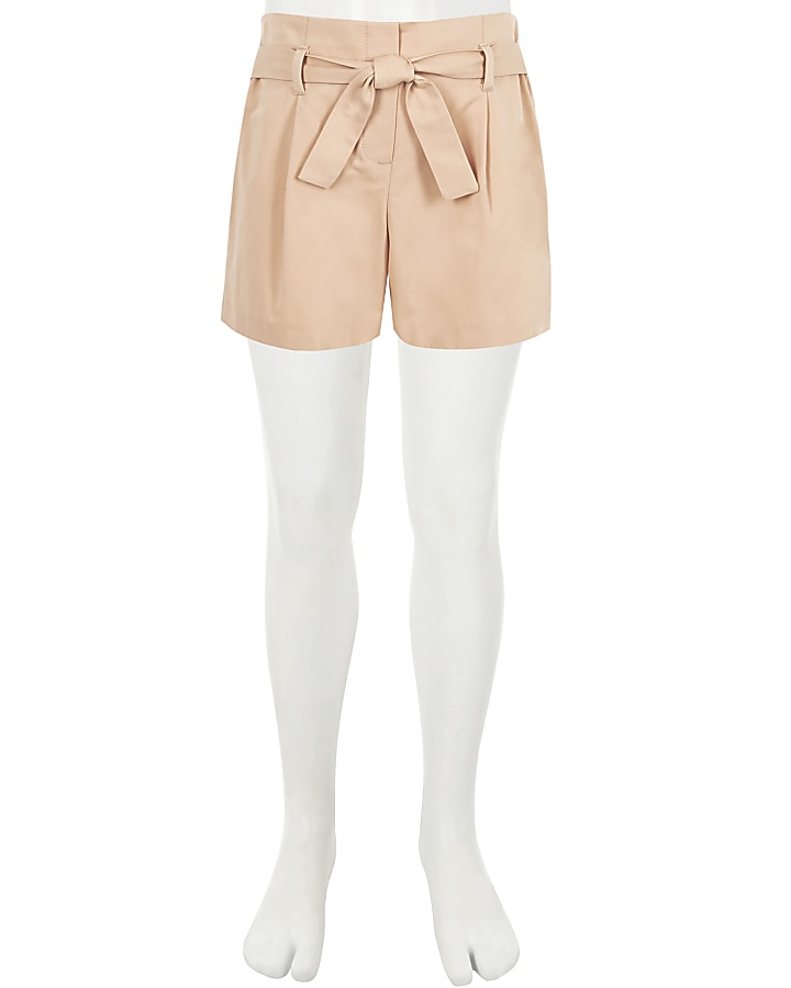 Girls pink poplin tie front shorts
