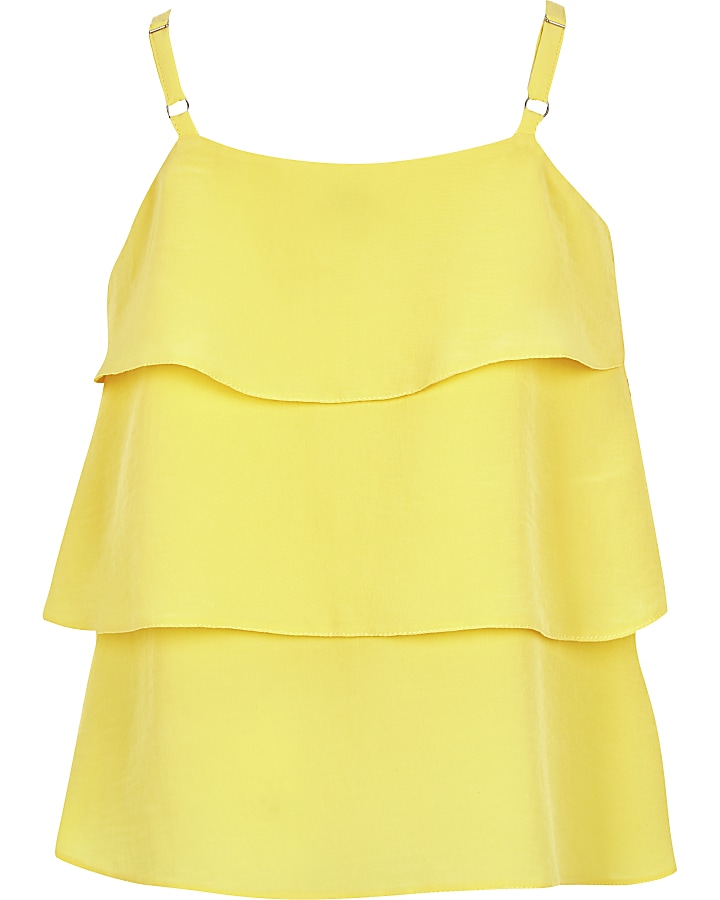 Girls yellow tiered frill cami top