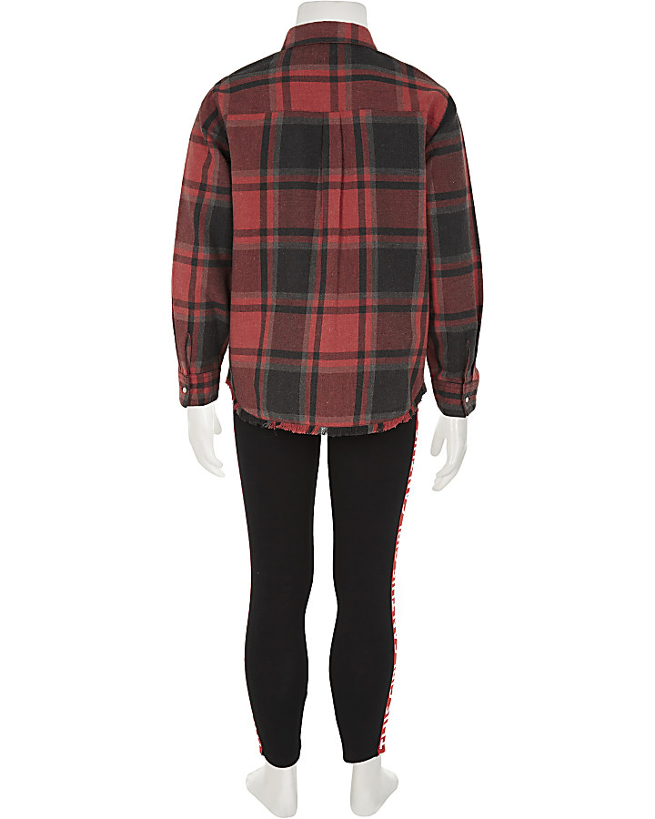 Girls red check shirt and leggings outfit