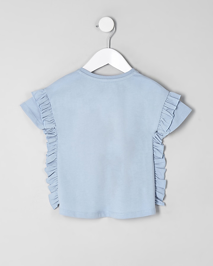 Mini girls blue frill side T-shirt
