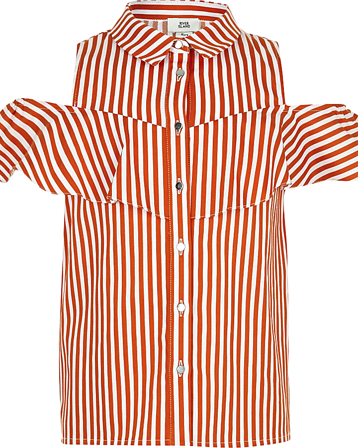 Girls orange stripe frill shirt