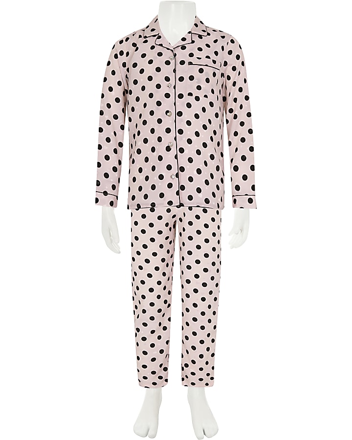 Girls pink spot print pyjama set