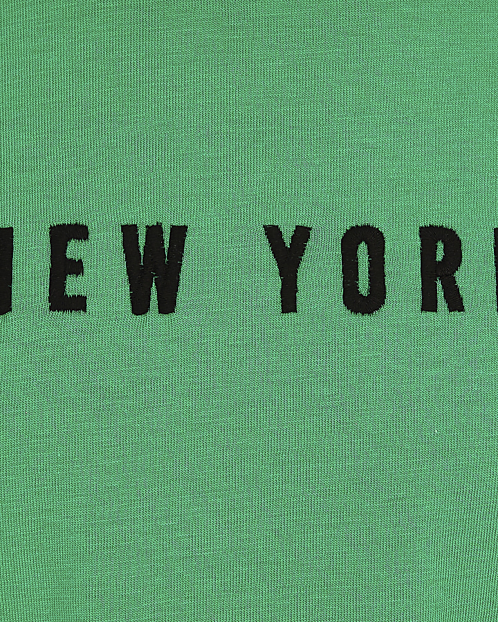 Girls green ‘New York’ frill sleeve T-shirt