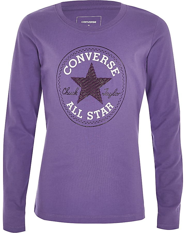 Girls Converse purple long sleeve T-shirt