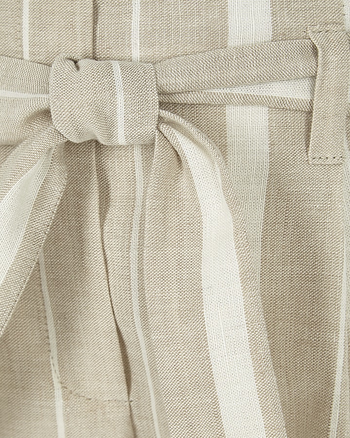 Girls beige stripe tie waist tapered trousers