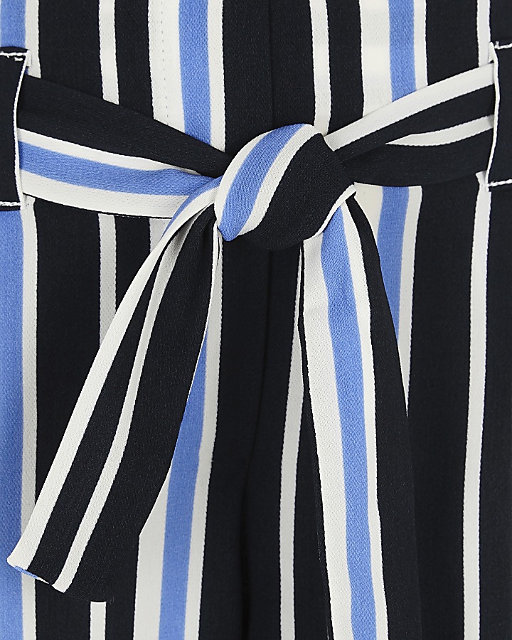 Girls blue stripe tie front trousers