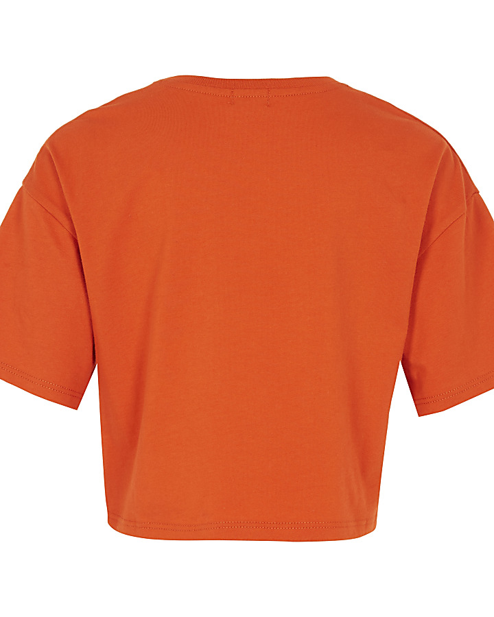Girls orange ‘not afraid’ embellished T-shirt