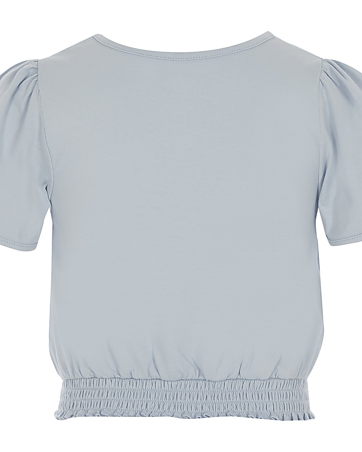 Girls blue 'forever love' puff sleeve top