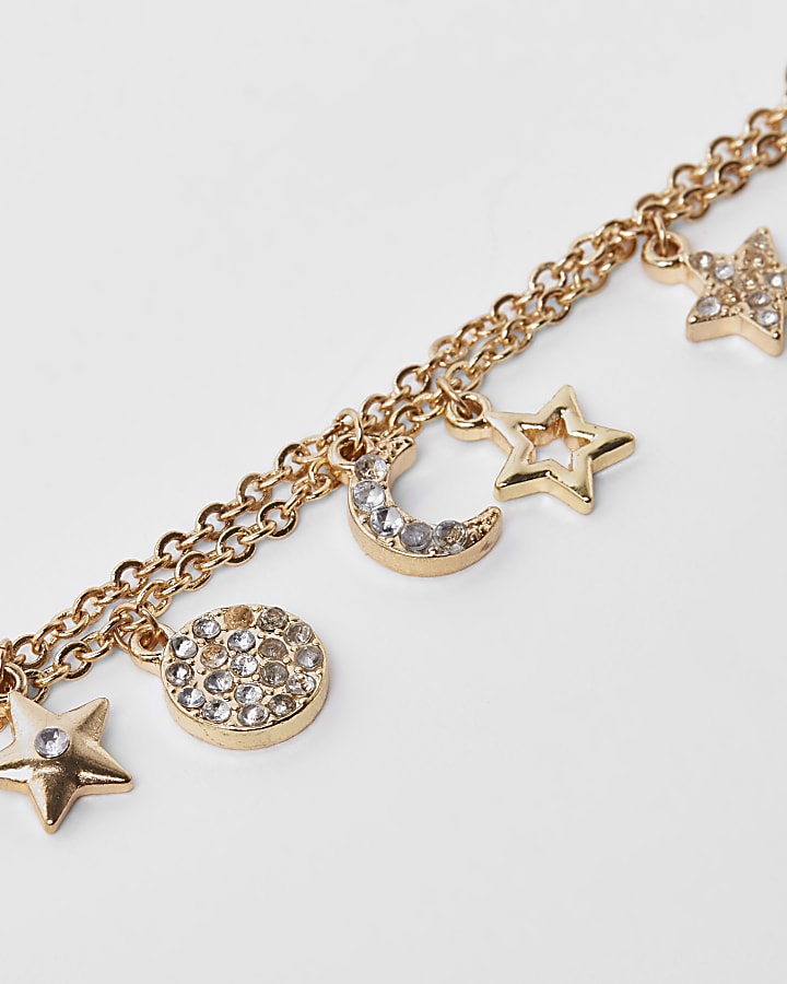 Girls gold diamante charm bracelet