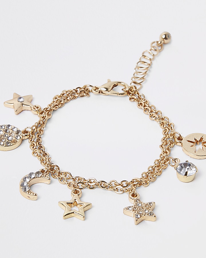 Girls gold diamante charm bracelet