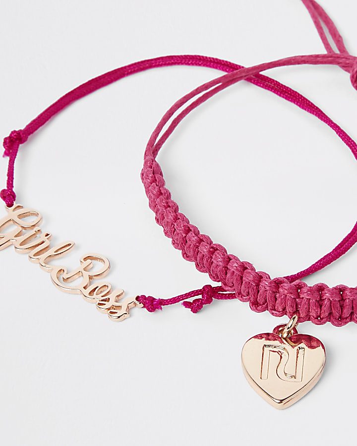 Girls pink gold tone friendship bracelet