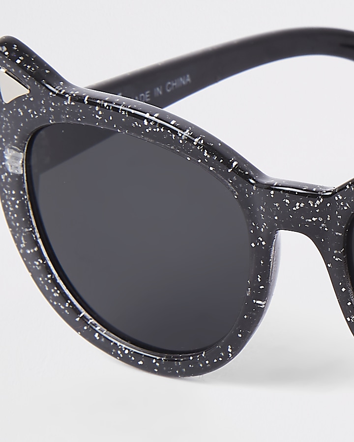 Mini girls black glitter cat eye sunglasses