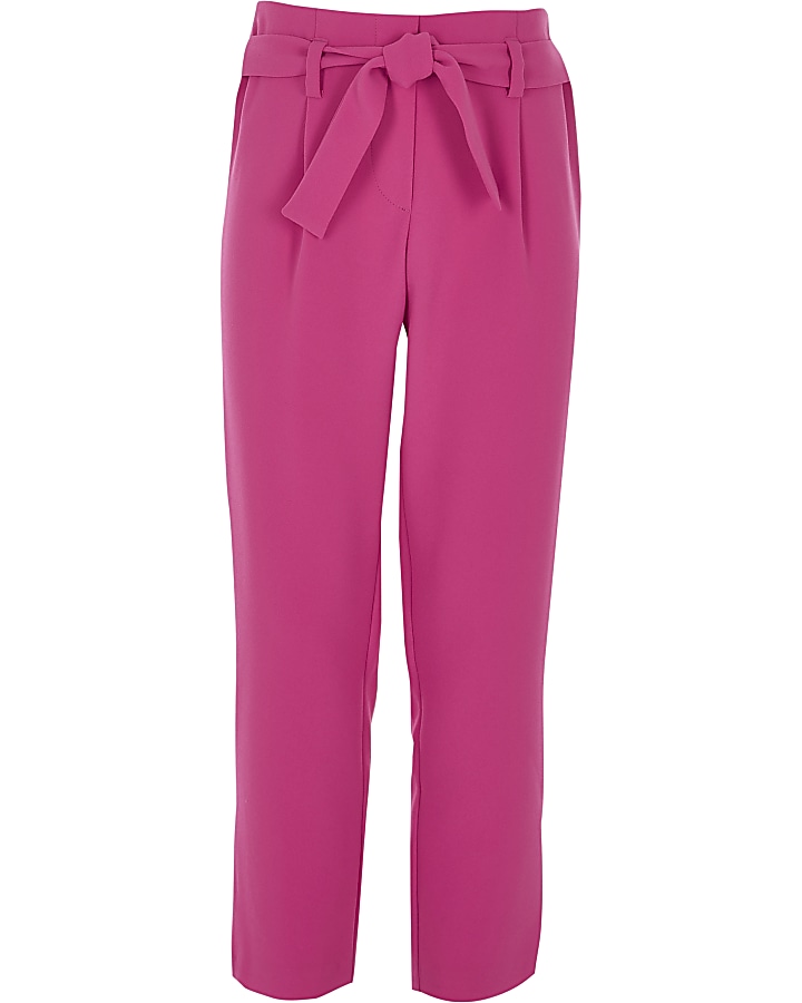 Girls pink tie front trousers