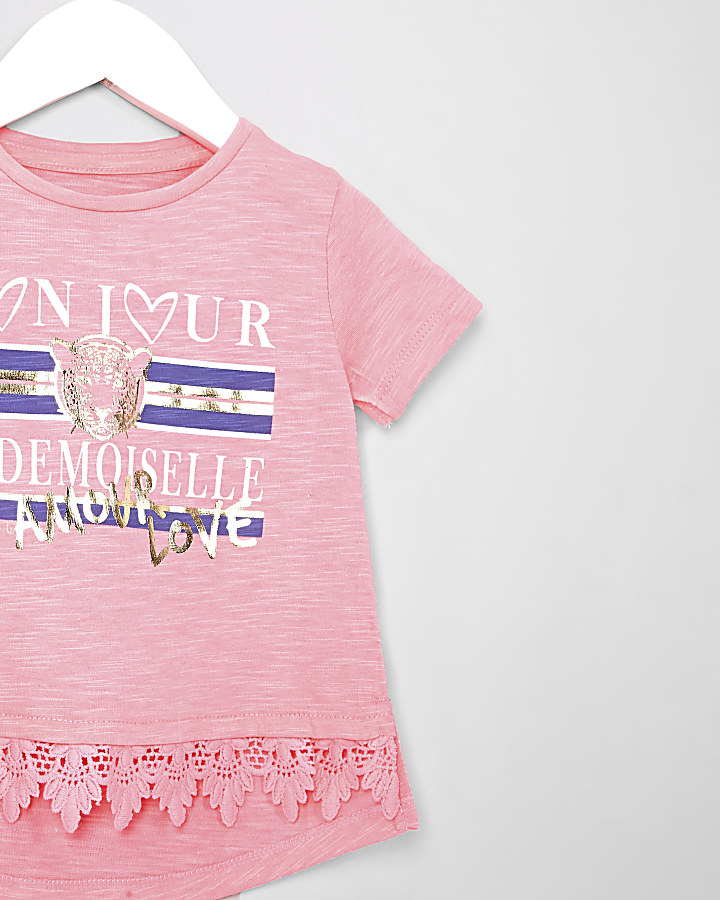 Mini girls pink crochet hem T-Shirt