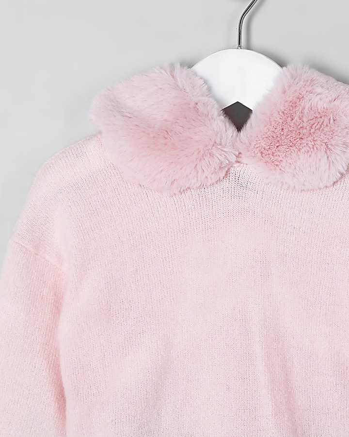 Mini girls pink faux fur hoodie outfit