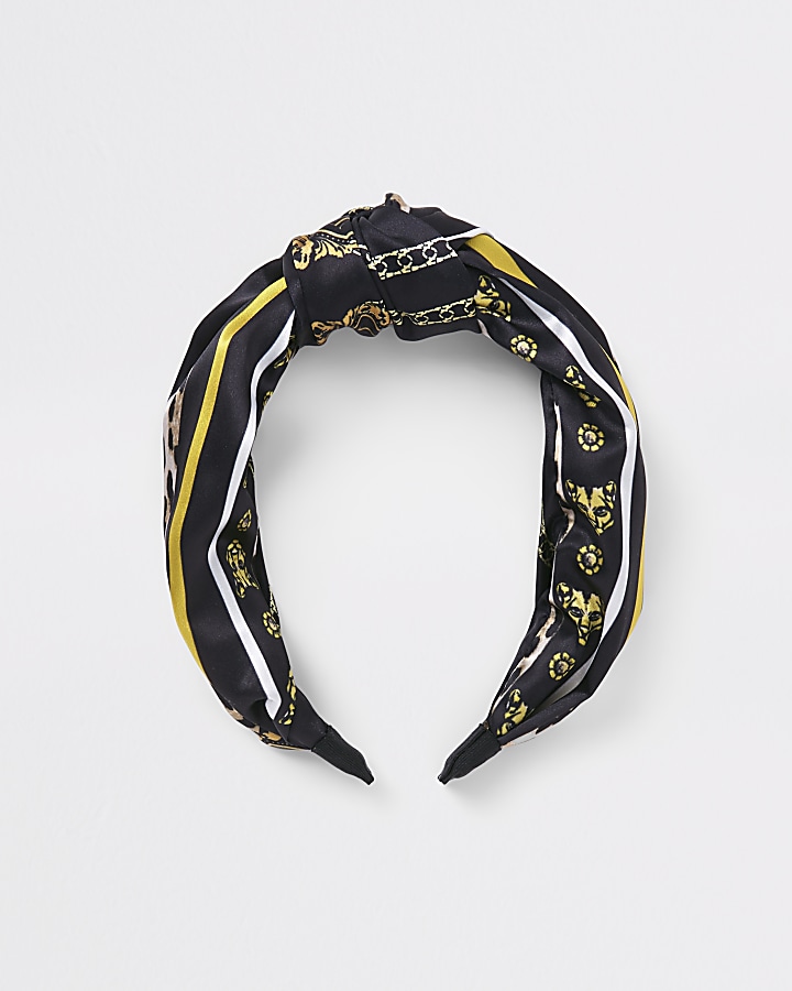 Girls black scarf print headband