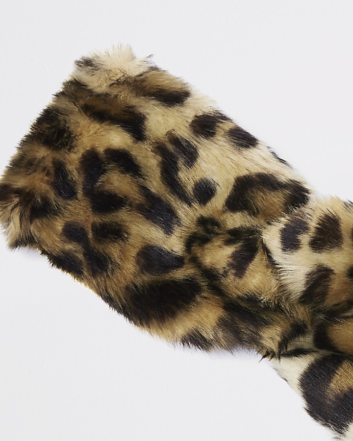 Girls brown leopard print faux fur headband