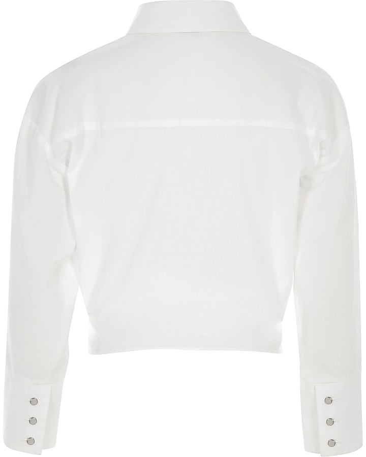 Girls white poplin jewel button shirt