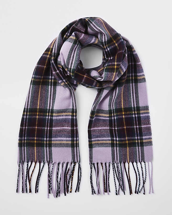 Girls purple tartan check scarf