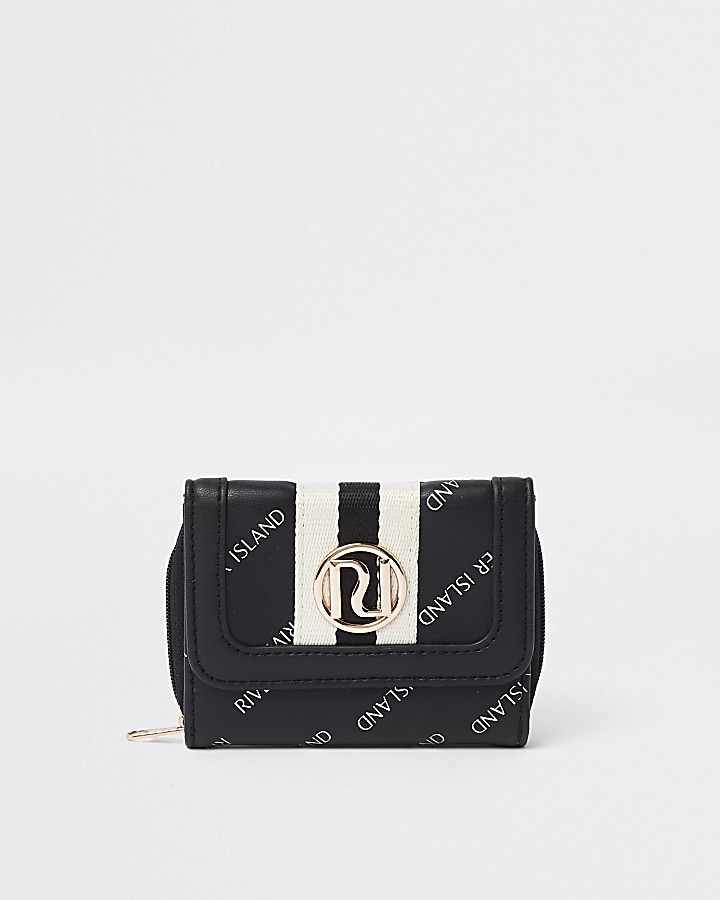 Girls black RI print trifold purse