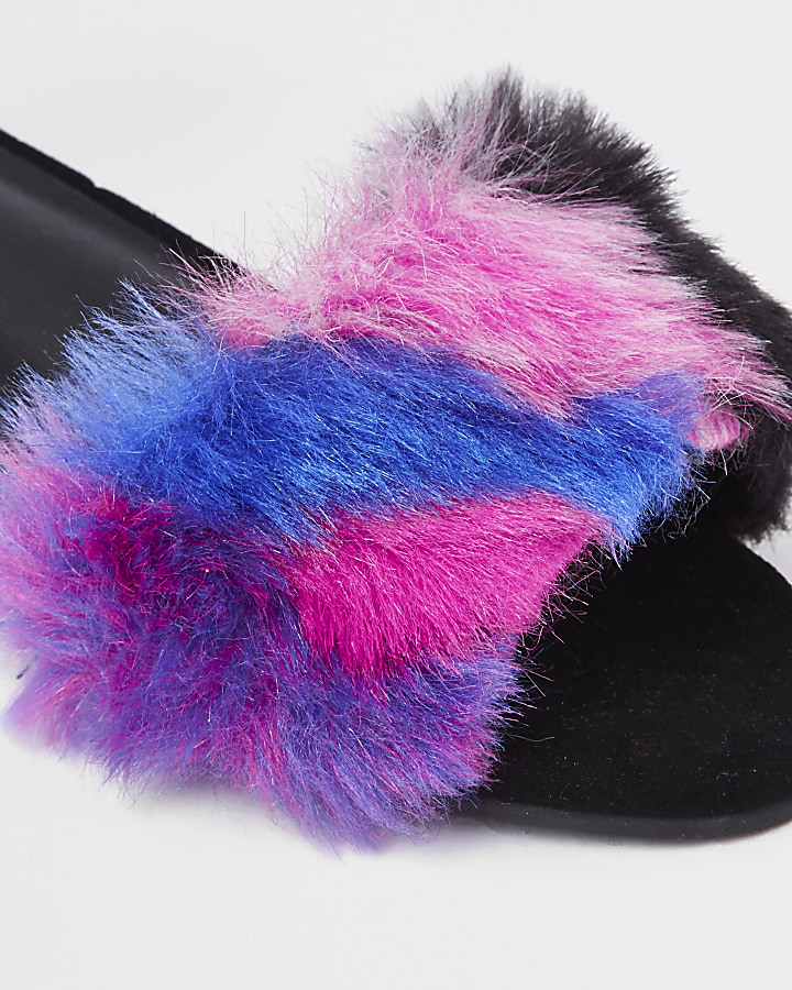 Girls purple multicolour faux fur sandals