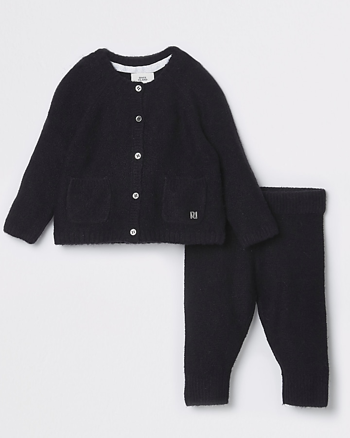 Baby navy knitted cardigan outfit