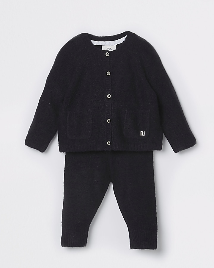 Baby navy knitted cardigan outfit
