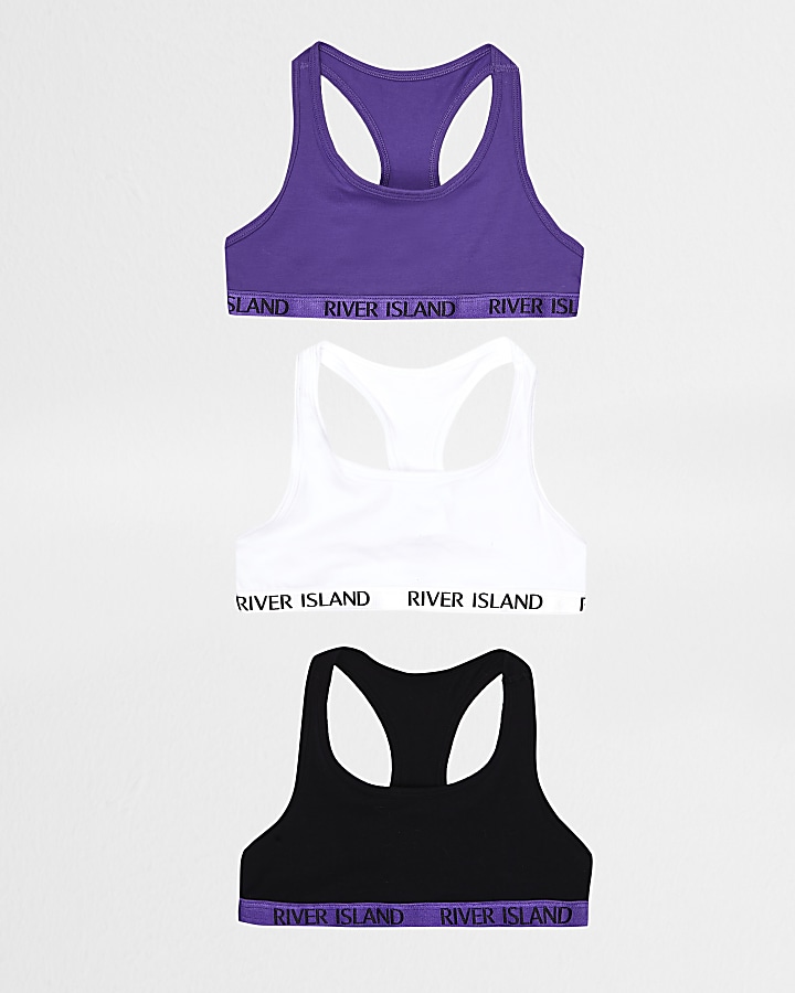 Girls purple branded racer back crop top pack