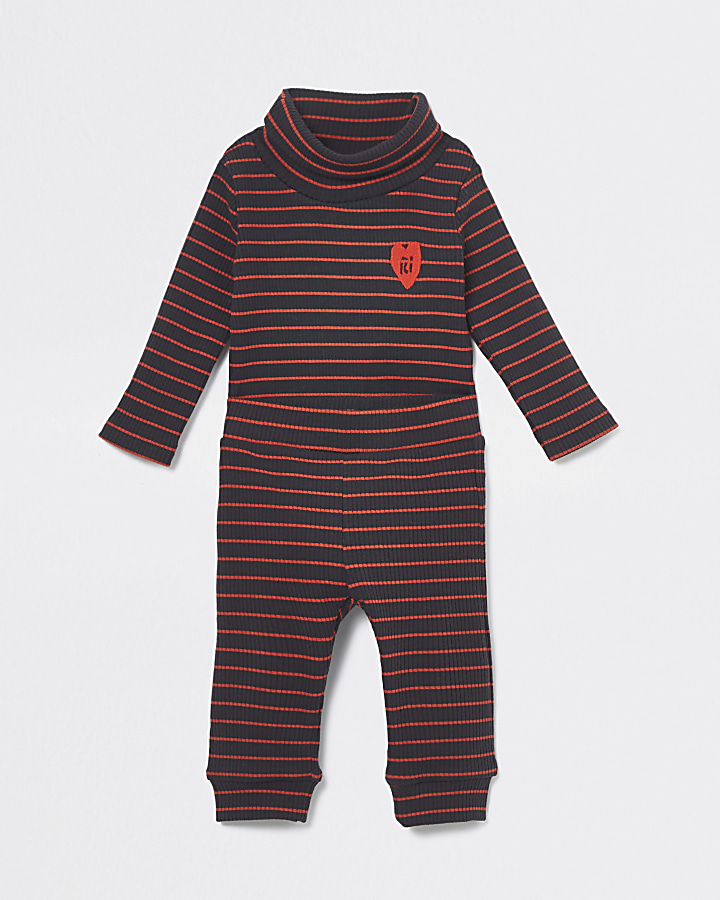 Baby navy stripe roll neck babygrow outfit