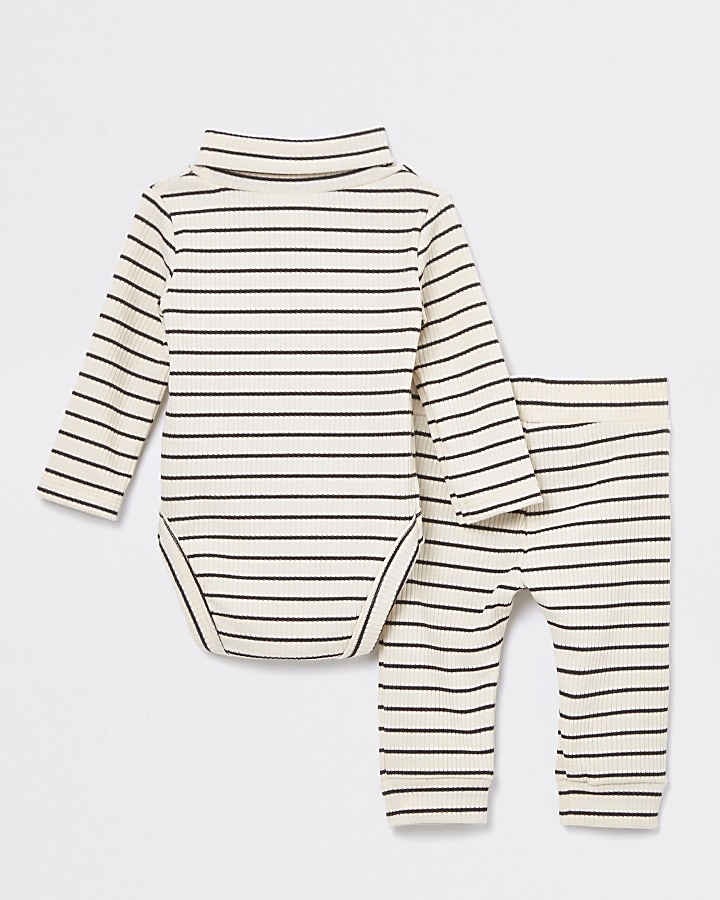 Baby cream ribbed babygrow outfit