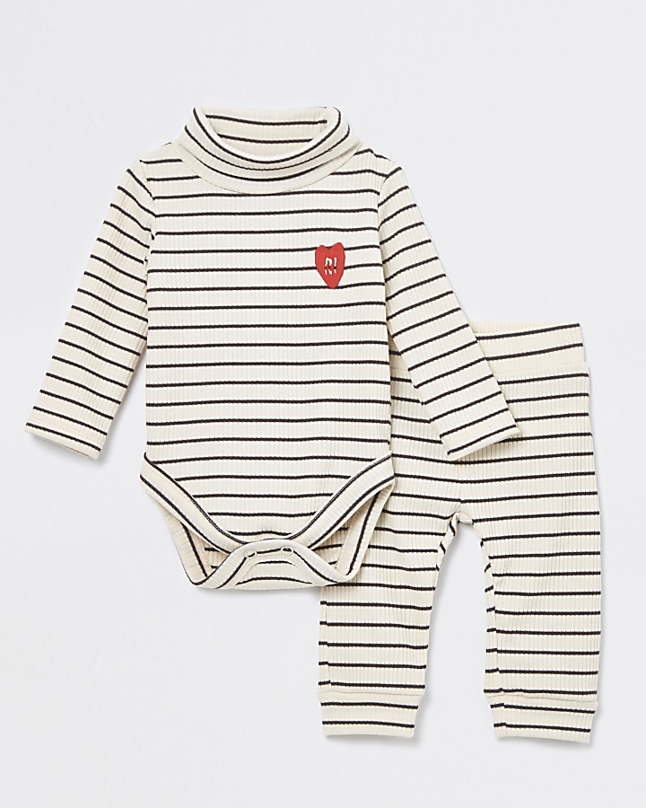 Baby cream ribbed babygrow outfit