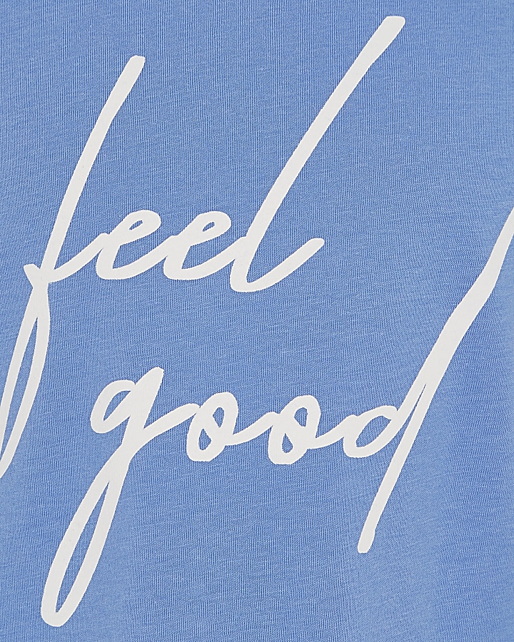 Girls blue ‘feel good’ lace sleeve T-shirt