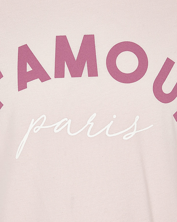 Girls pink 'L'amour' lace T-shirt