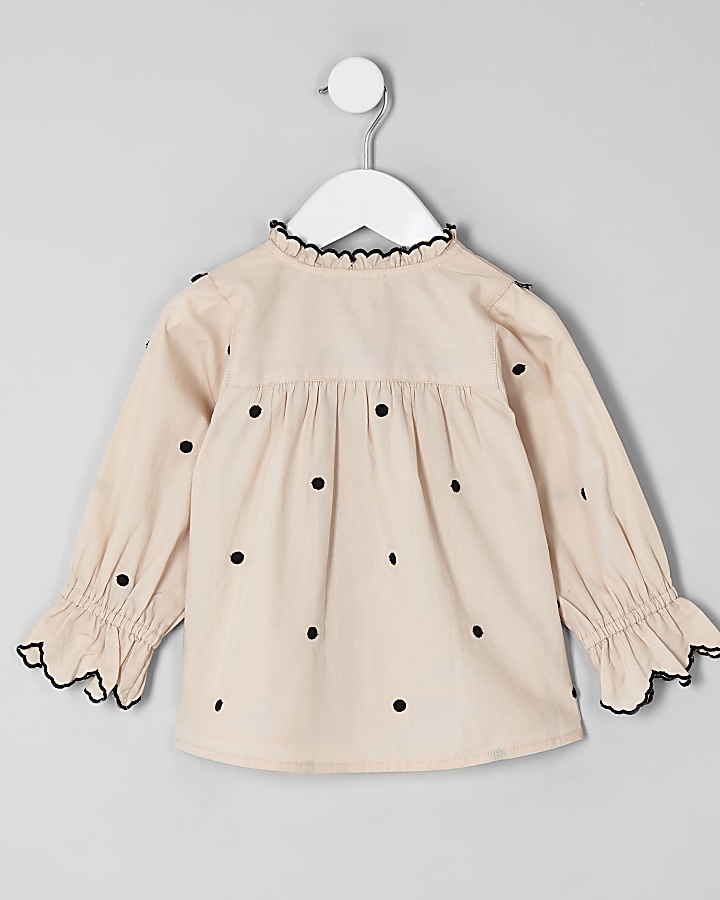 Mini girls cream poplin polka dot swing shirt