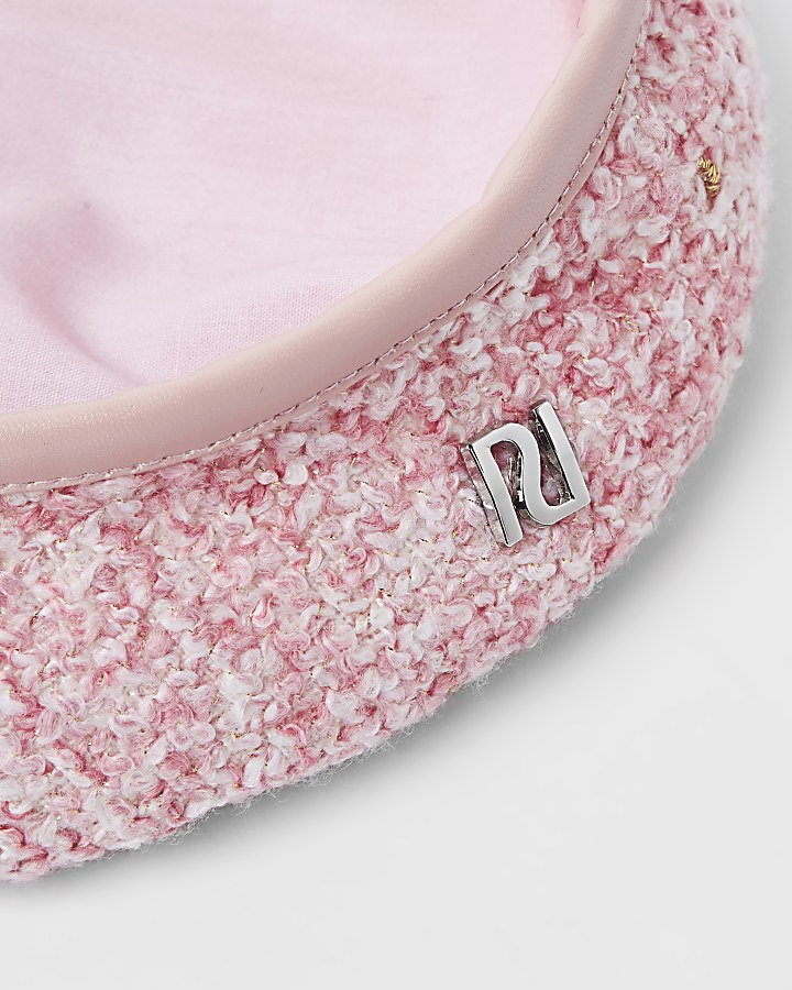 Girls pink sequin boucle beret hat