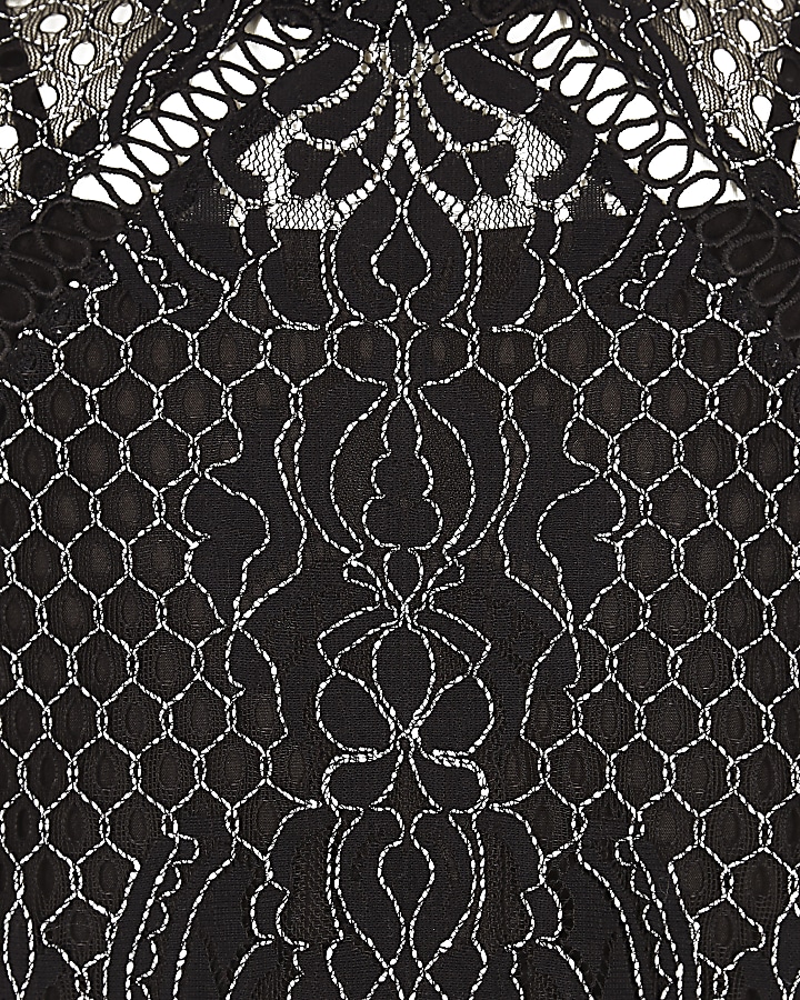 Girls black lace high neck long sleeve top