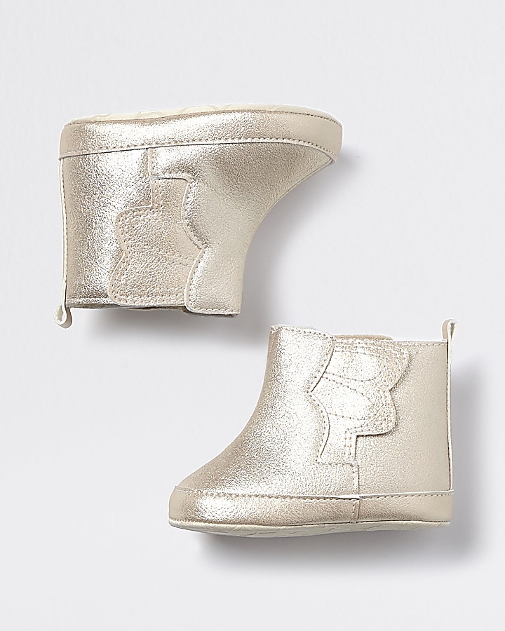 Baby gold tone angel wing booties