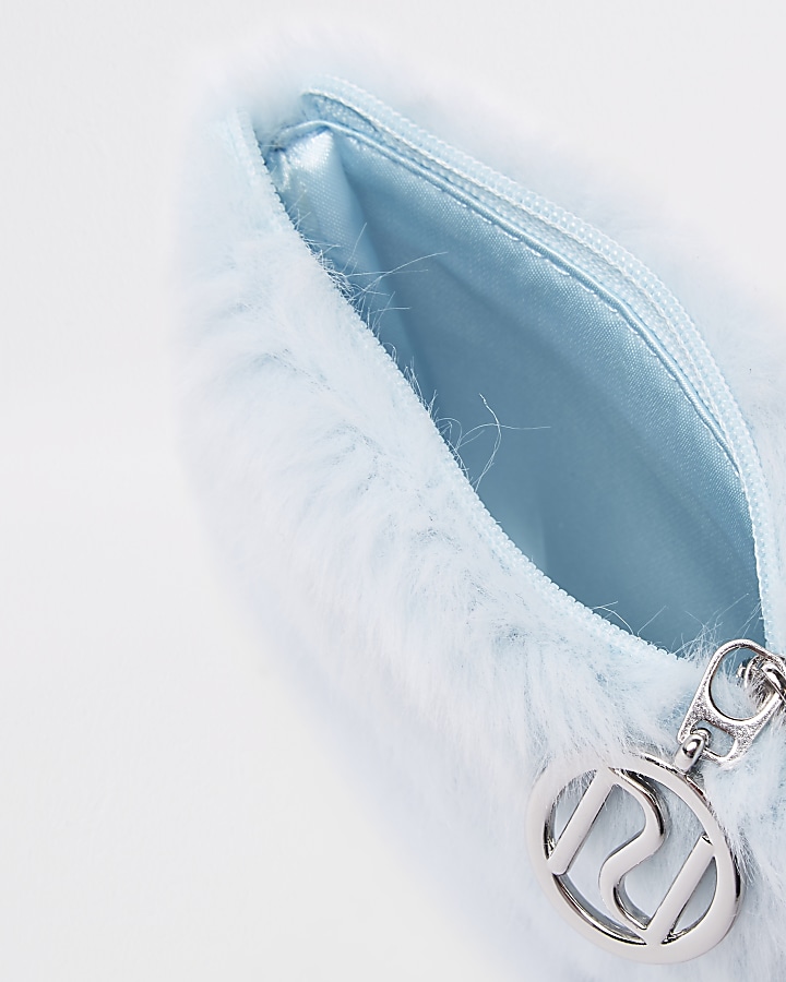 Girls light blue faux fur coin purse