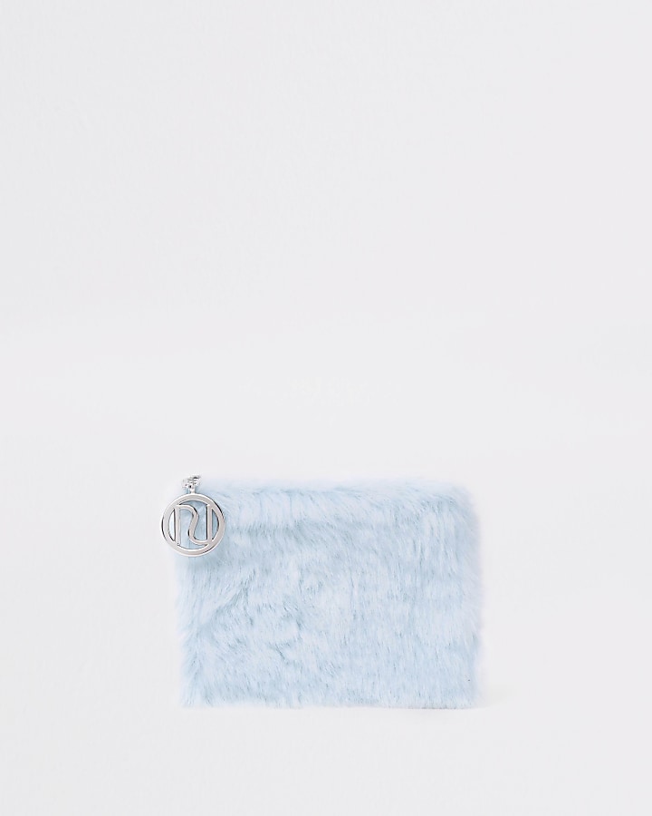 Girls light blue faux fur coin purse